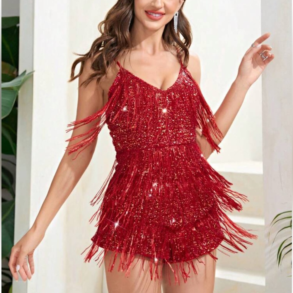 NEW! Red Sequin Fringe Romper/Bodysuit (SHEIN) ❤️
